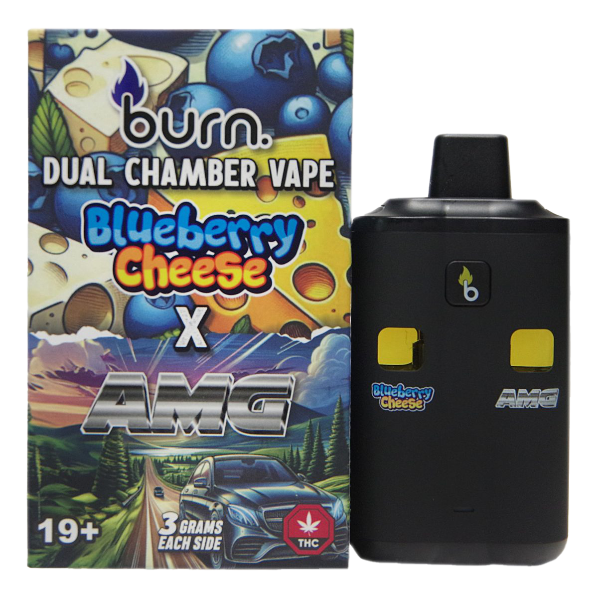 Burn 6g Dual Flavour Disposable Vape - Blueberry Cheese x AMG